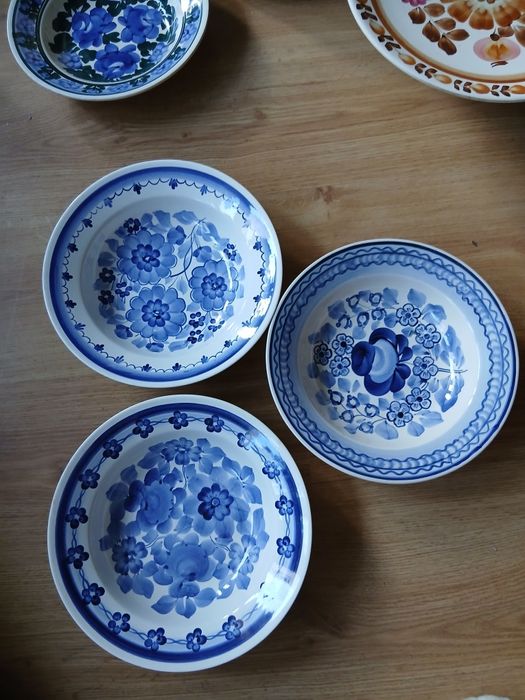 3 gl obiadowe talerze z fajansu włocławek w kobalcie