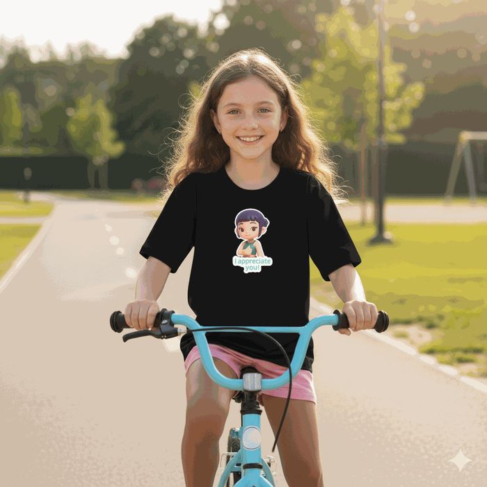 Koszulka dziecięca czarna City Quest: postać, i appreciate you! 140