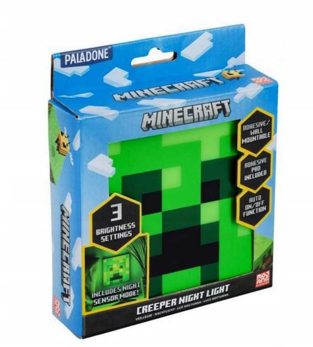 Minecraft Creeper lampka nocna czujnik nocny 10x10cm na ścianę biurko