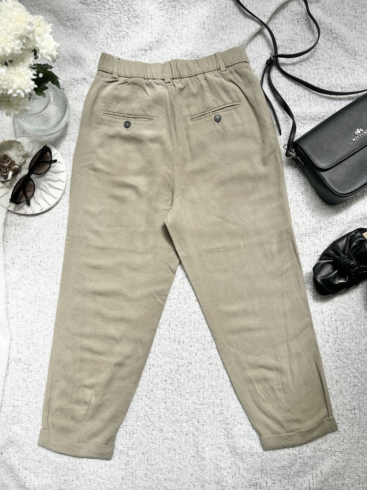 Spodnie cygaretki do kostek damskie z wysokim stanem zara khaki xs