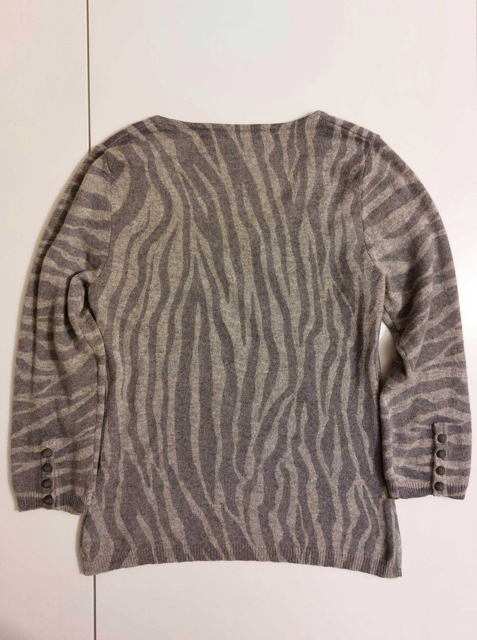 Szary kaszmirowy sweter w paski/zebra Jeager rozm. S