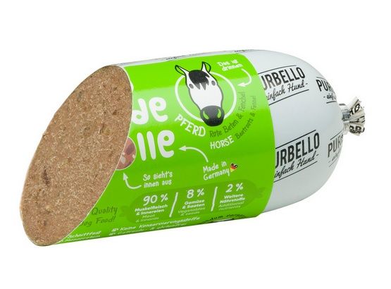 Monoproteinowa kiełbasa dla psa - karma Purbello 90% KONINA Baton 200g
