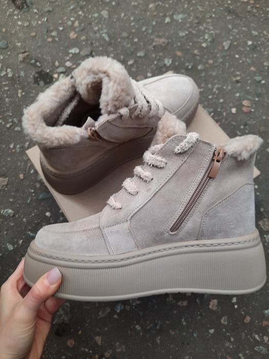 Зимові черевики хайтопи Тедді натуральний замш