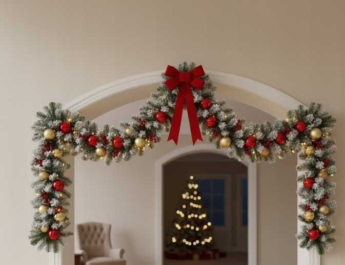 Girlanda Świąteczna Choinkowa Dekoracja Łańcuch Gęsty Ośnieżona 270cm