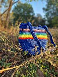 Ręcznie robiona torebka ze sznurka RainbowBlueBag