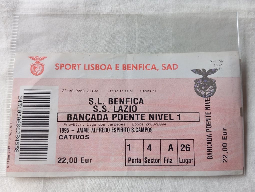 Bilhete Futebol Benfica vs Lazio (2003)