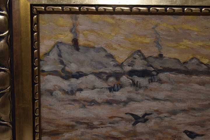 Józef Rapacki - Polski Zimowy Pejzaż - Domy w Śniegu - Polski Obraz