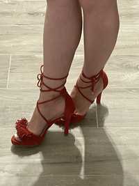 Nowe szpilki kordel sandały czerwone