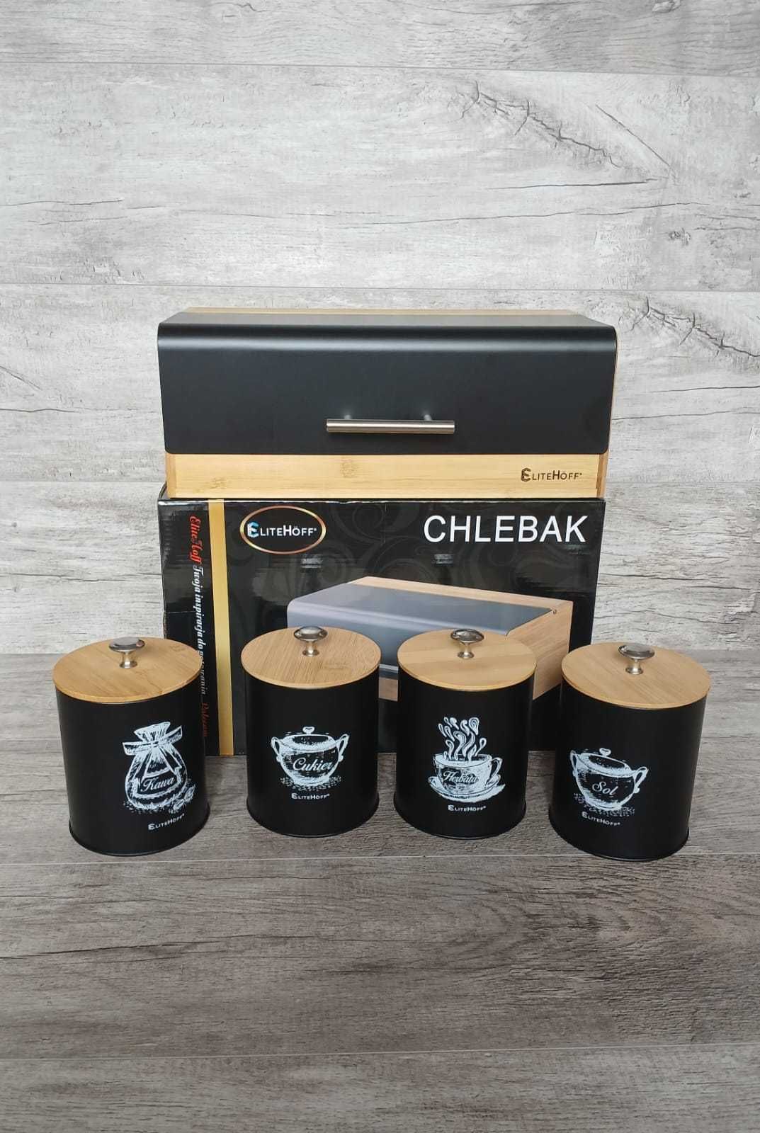 Komplet chlebak bambusowy z pojemnikami na Kawę Herbatę Cukier Sól