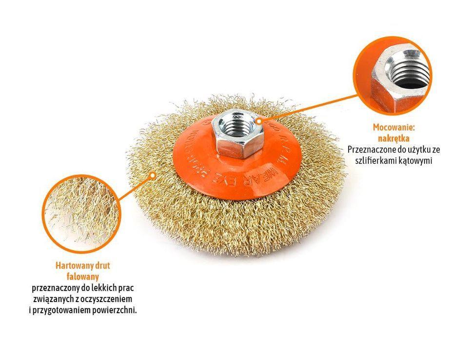 Szczotka tarczowa z nakrętką - drut falowany M14/100 mm / TEGER