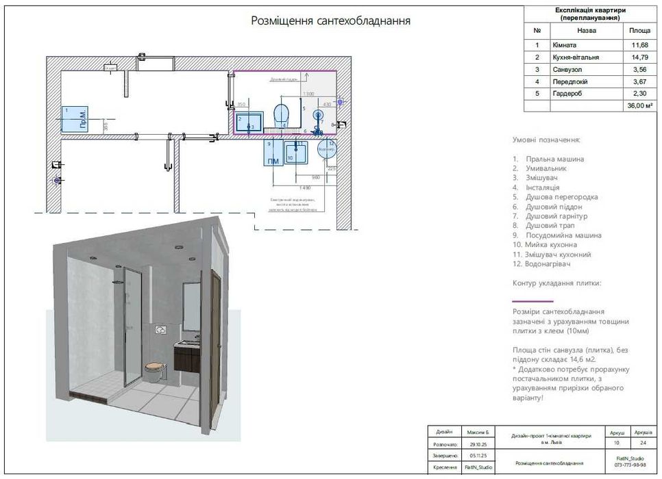 Розробка альбому технічних креслень (дизайн-проєкт ремонту квартири)
