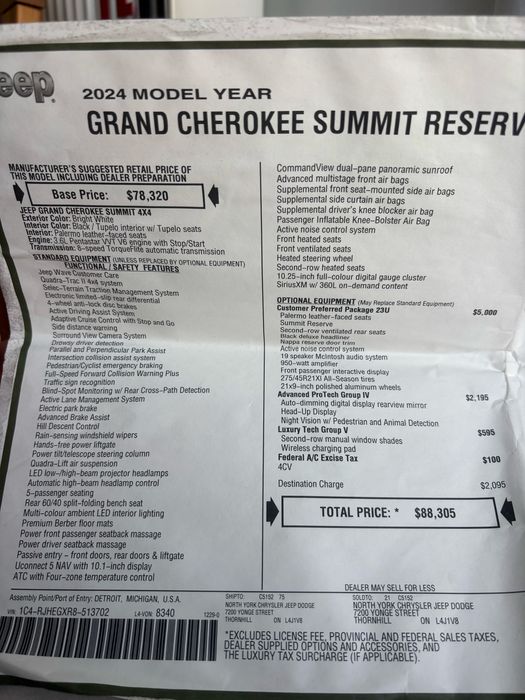 Jeep grand cherokee summit reserve 3.6 v6