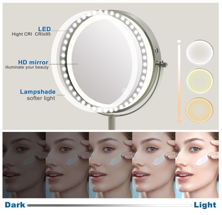 Lusterko kosmetyczne LED z powiększeniem 1x/10x, 3 barwy światła