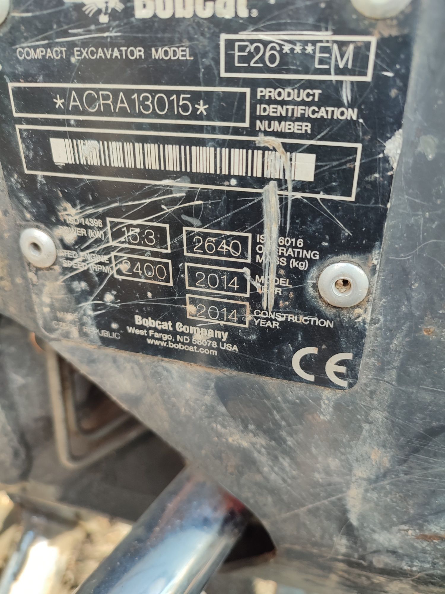 Mini koparka bobcat e26 rok 2014 uszkodzona