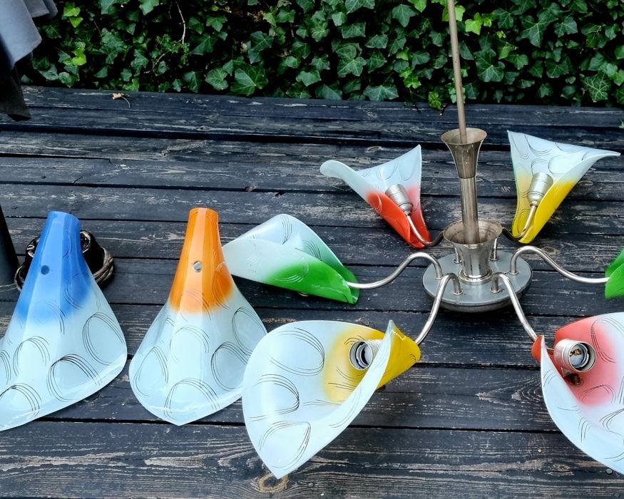 Stara Lampa Art Deco 6 elementów, żyrandol PRL lata 60-te E27  śliczna