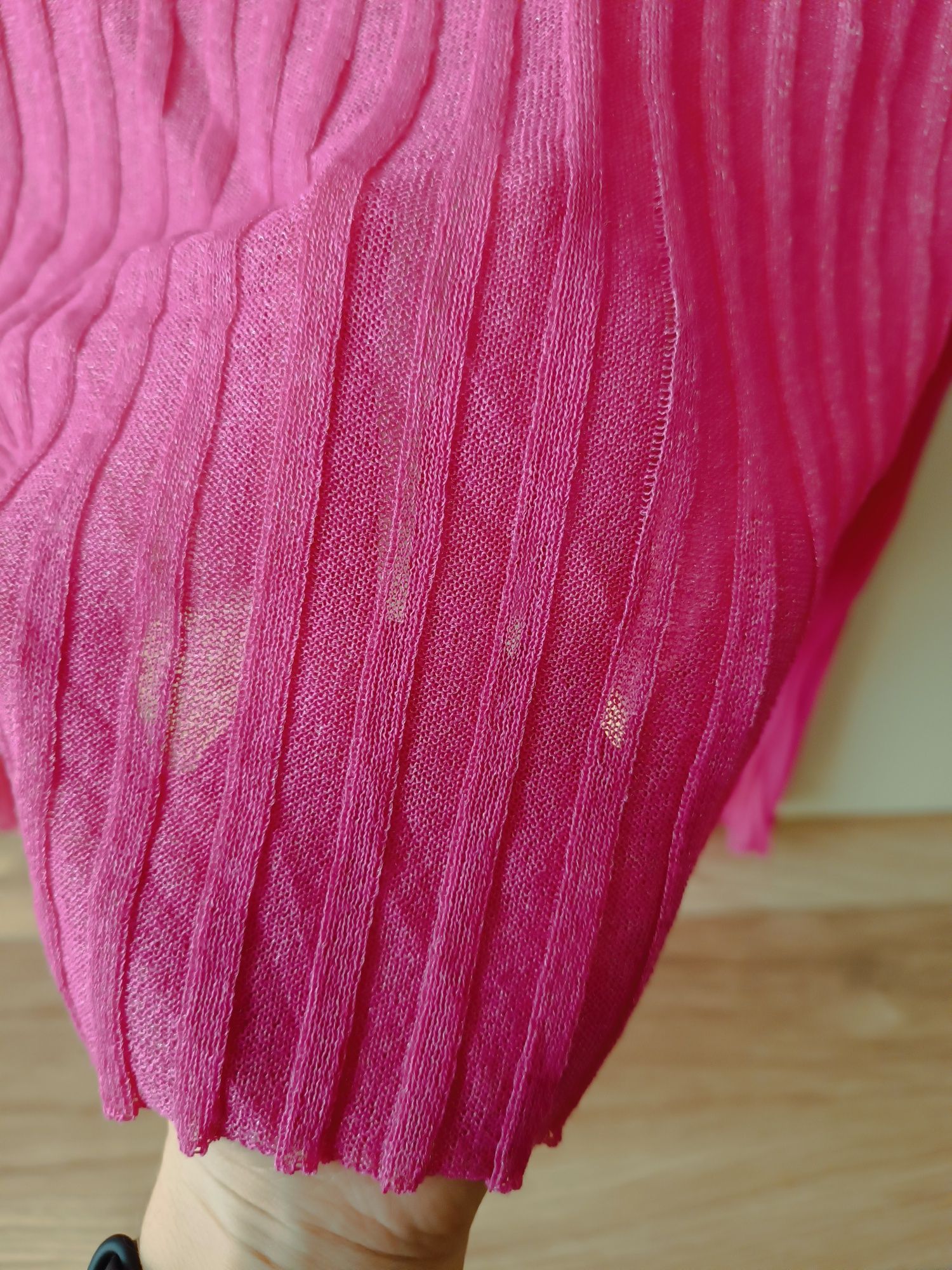 Różowy cienki sweter kardigan narzutka prążkowany XS/S 34/36