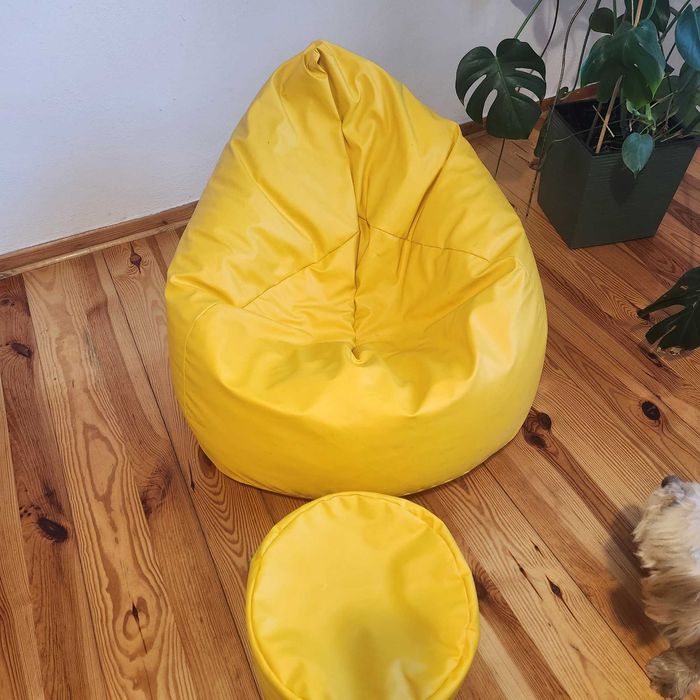 Dwie duże pufy sako + podnóżek