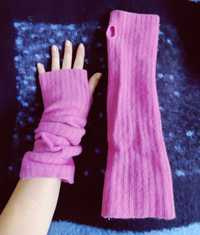 Wełniane rekawiczki różowe bez palców długie palczatki zimowe sport vi
