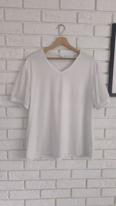 Bluzka damska XL 42 biała krótki rękaw t-shirt damski elegancka