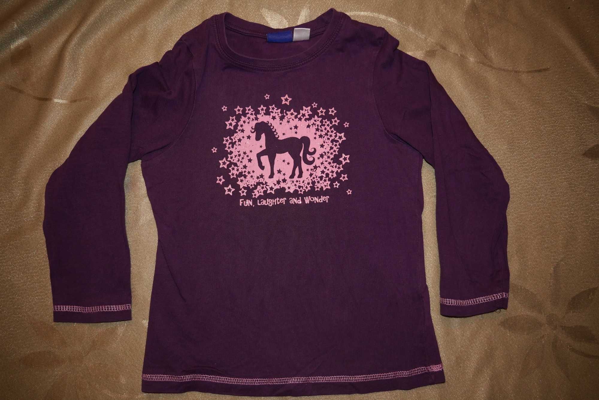 Bluzka bluzeczka koszulka dł rękaw fioletowa brokat koń Lupilu 110 116