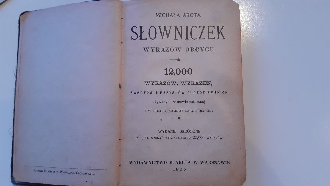 Słowniczek wyrazów obcych Michał Arcta 1905