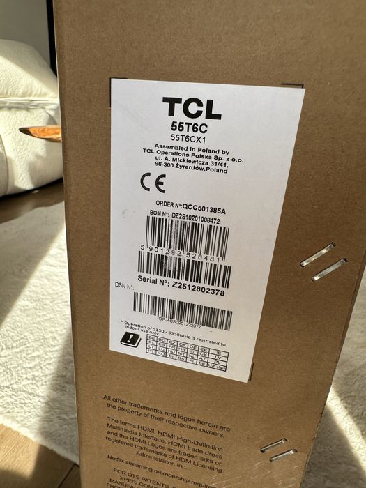 Telewizor TCL 55T6C 55″ QLED 4K Smart TV z Dolby Vision