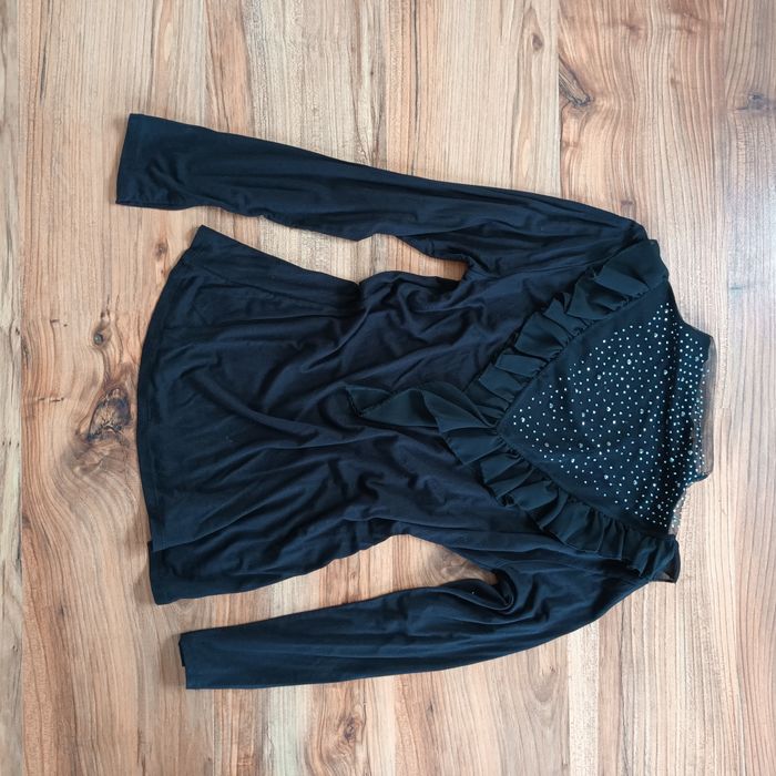 Bluzka 36 S M 38 czarna z cyrkoniami falbanka elegancka świąteczna