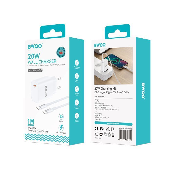 BWOO ładowarka sieciowa PD CDA159 USB-C + kabel USB-C - USB-C 20W
