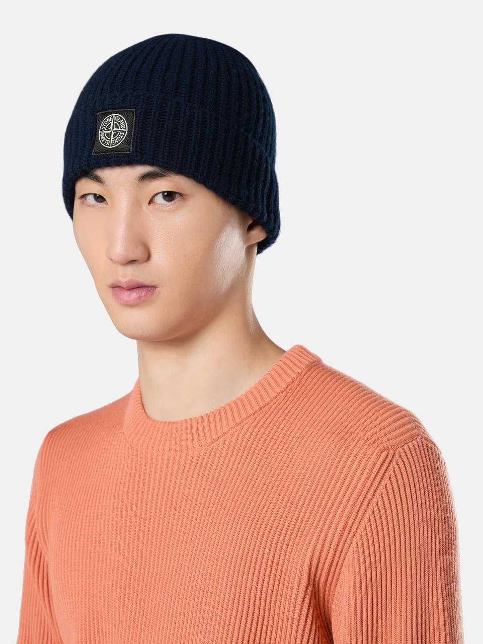 Шапка Stone Island N10B5 RWS GEELONG WOOL Beanie with Logo Patch Navy
