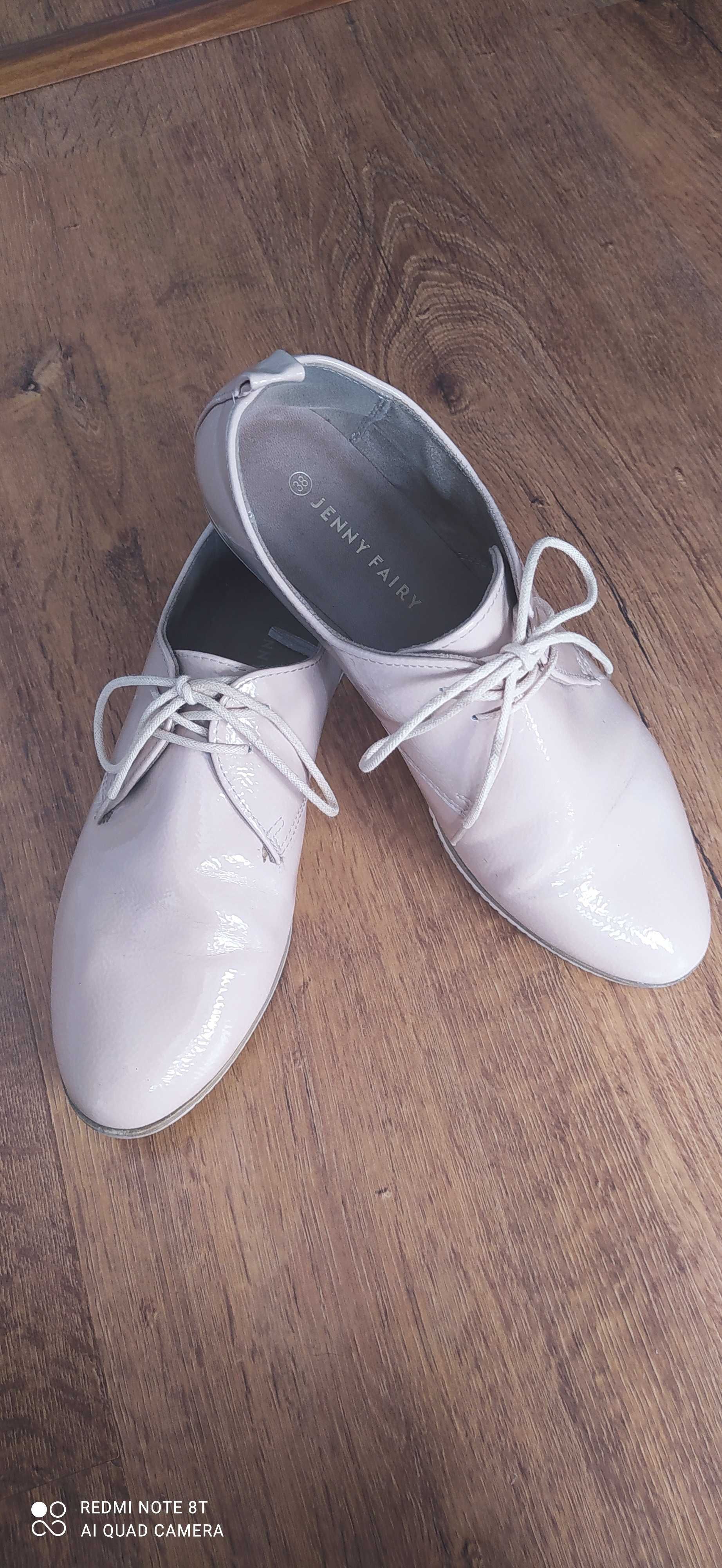 Buty lakierki damskie oksfordki beż 38 jenny fairy
