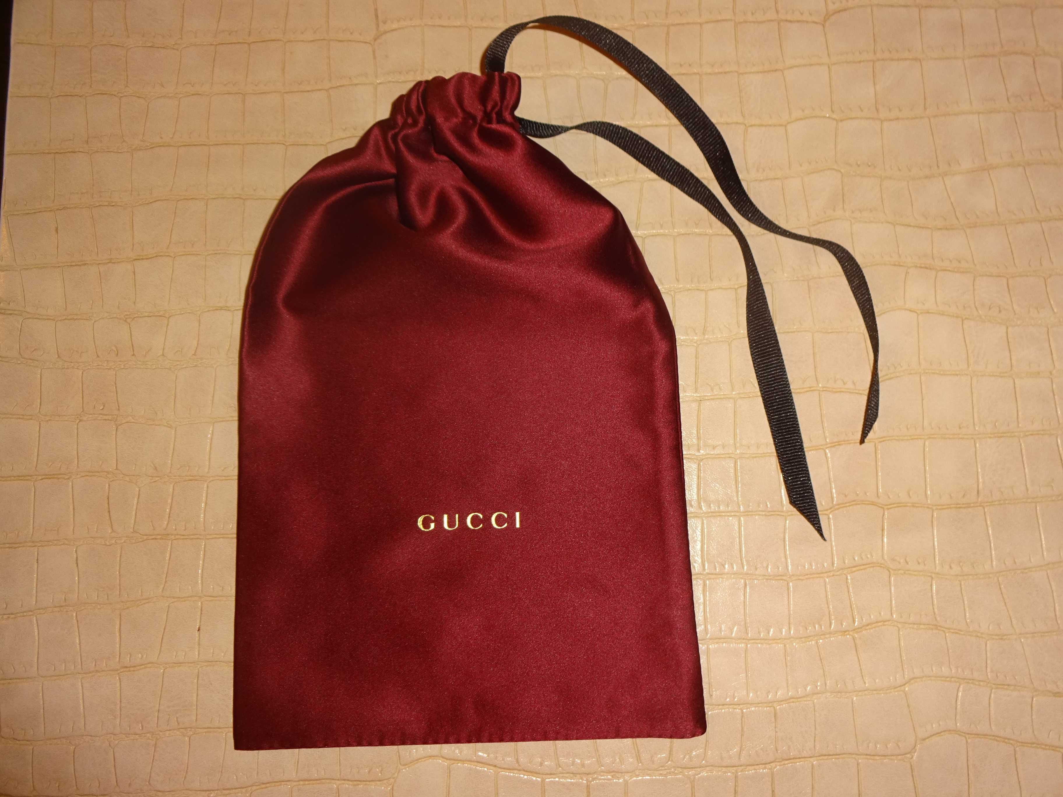 GUCCI oryg. bordowe satynowe etui pokrowiec woreczek na okulary