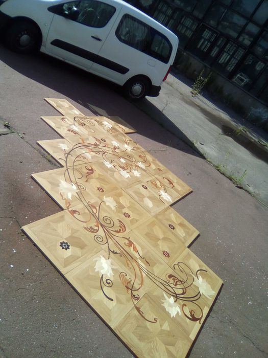 Паркет художественный геометрический, инкрустация в модульный паркет