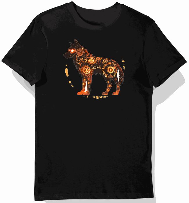 Koszulka męska czarna z nadrukiem wilków w stylu steampunk XXL