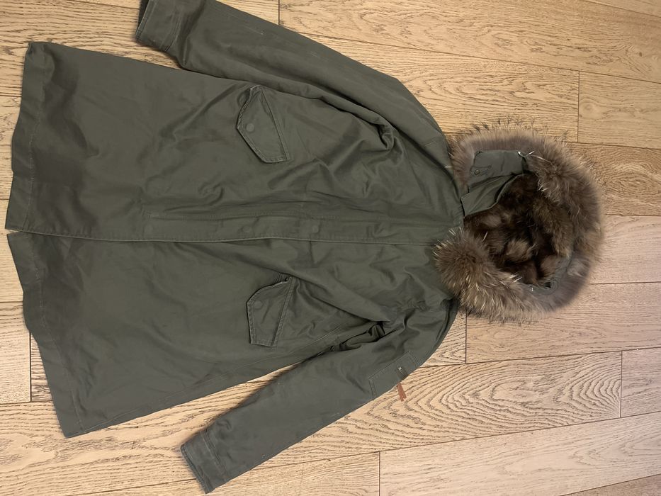 Parka olive green naturalne futro r 42