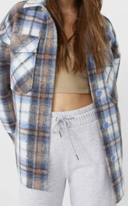 Kurtka koszulowa w kratę damska schacket bluza ciepła stradivarius kra