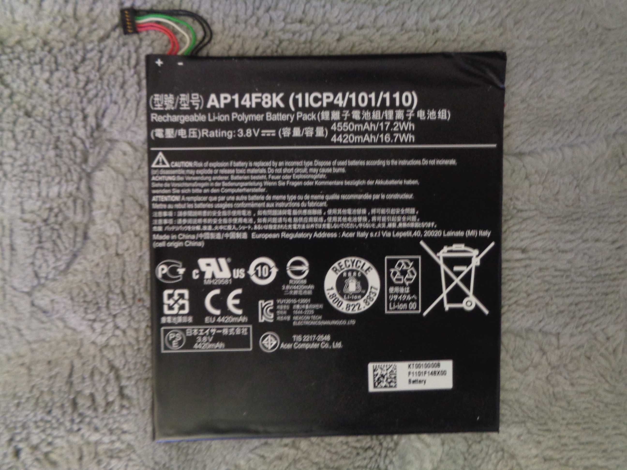 Bateria do czytnika Acer AP14F8K 3,8 V poj. 4550 mAh