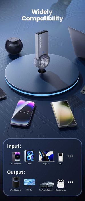 Адаптер Bluetooth 5.1 до 3,5-мм розєму AUX Toocki, сірий (TQ-BT02GREY)