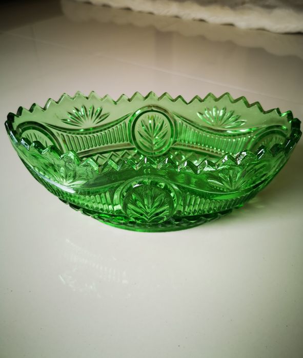 żardiniera PRL zielone szkło