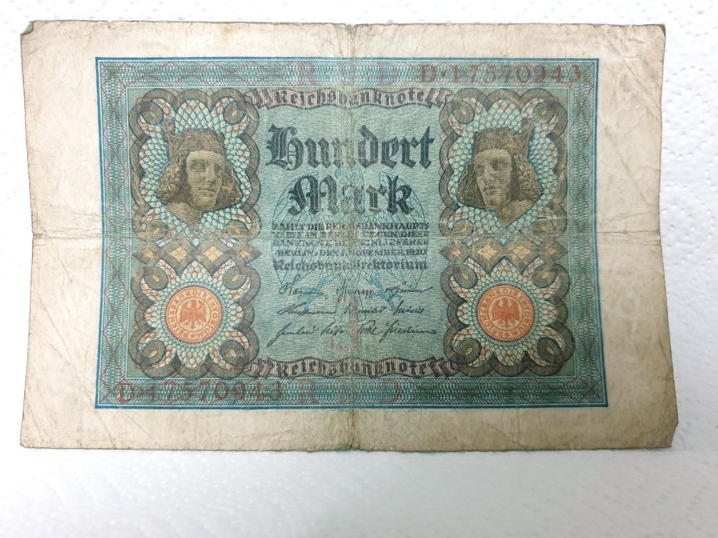 Antiga Reichsbanknote 100 Hundert Mark de 1920 - Alemanha