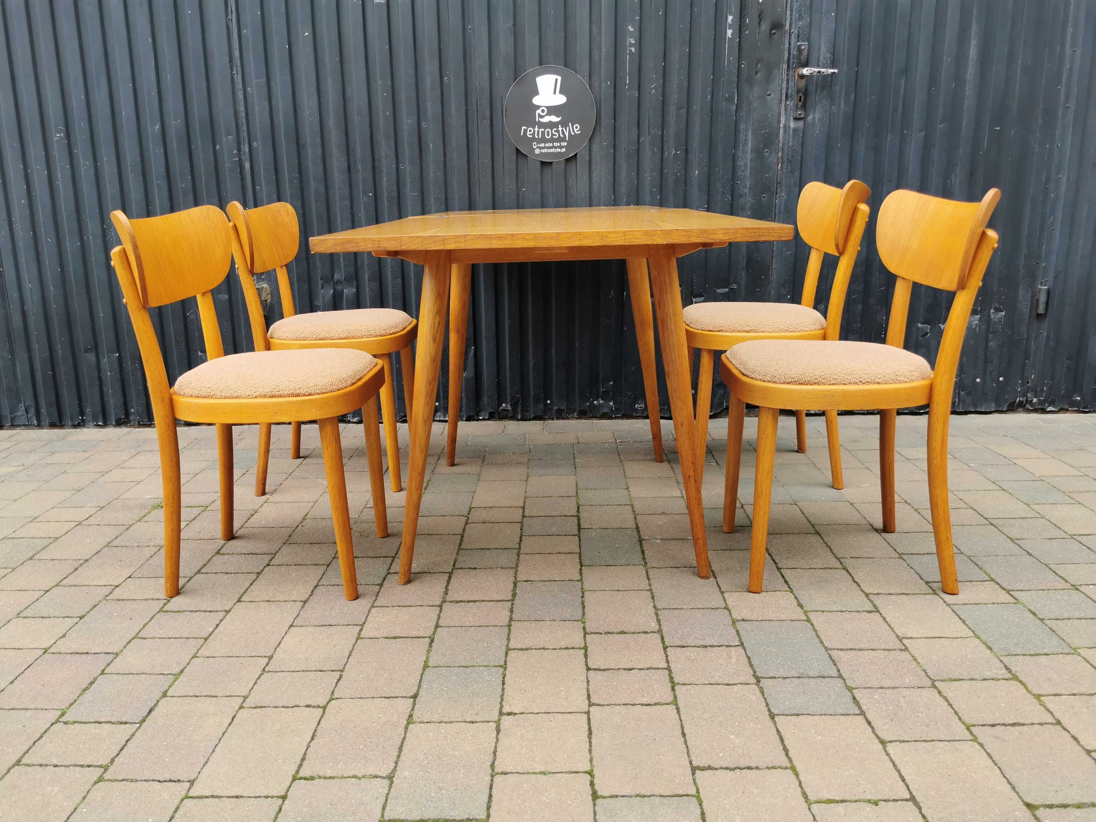 Stół ÚLUV+ 4x krzesło TON (Thonet), Czechosłowacja '60 Design, Prl