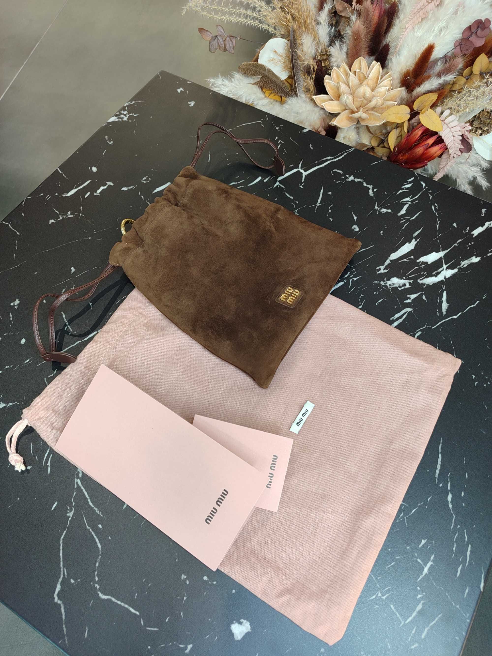 Сумка Miu Miu Suede Pouch Cocoa Brown