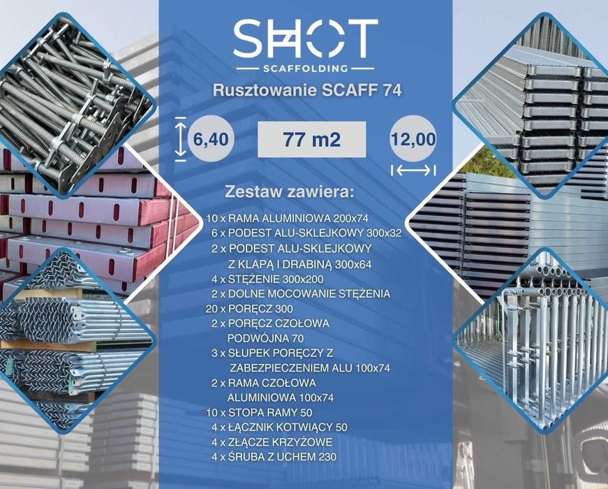 Lekkie rusztowanie Gerüst aluminiowe ~ typ Plettac ~ 77m2 podest 3m