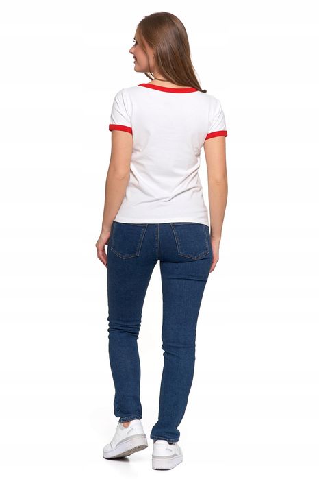 T-Shirt Koszulka Damska Bawełna Slim Napisami Biało-Czerwona Moraj Xxl