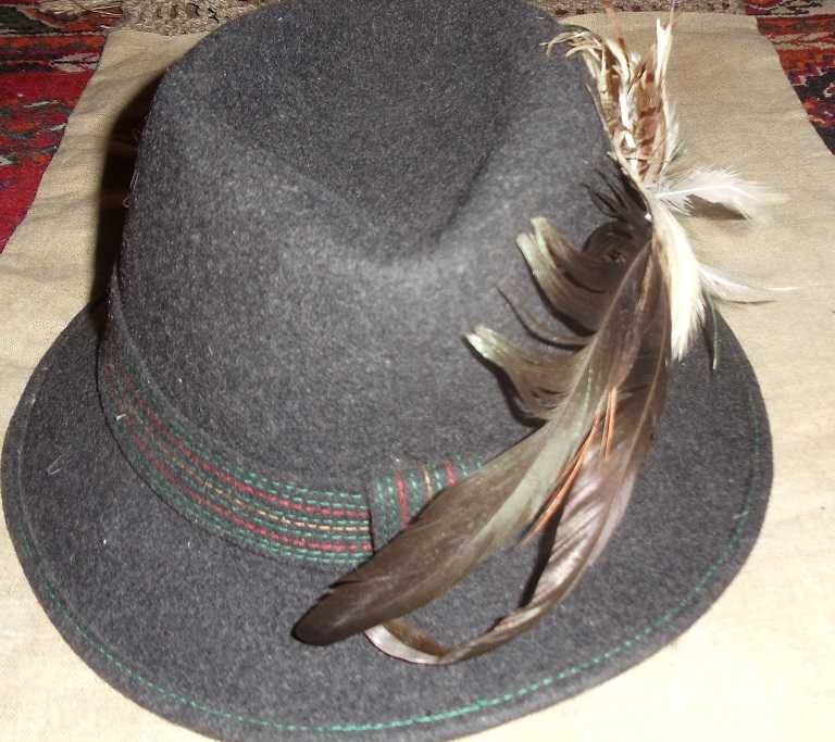 Chapéu chique na Ischler Hut de puro lã-feltro com pena Original