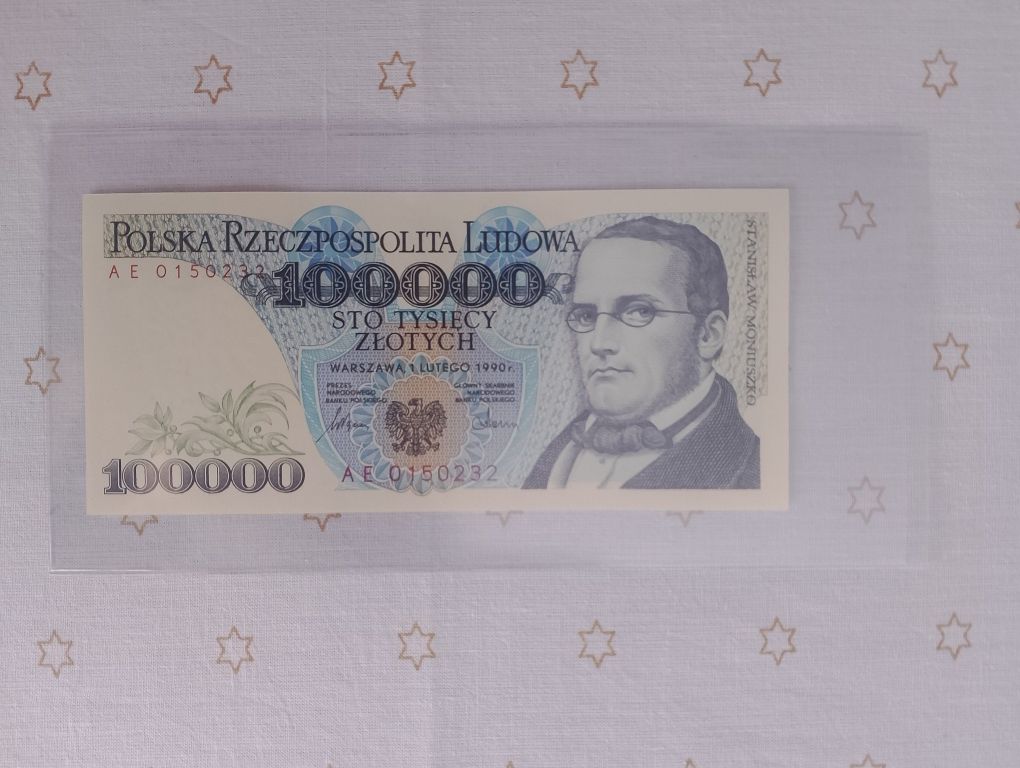 Banknot 100.000zł z 1990r. - seria AE