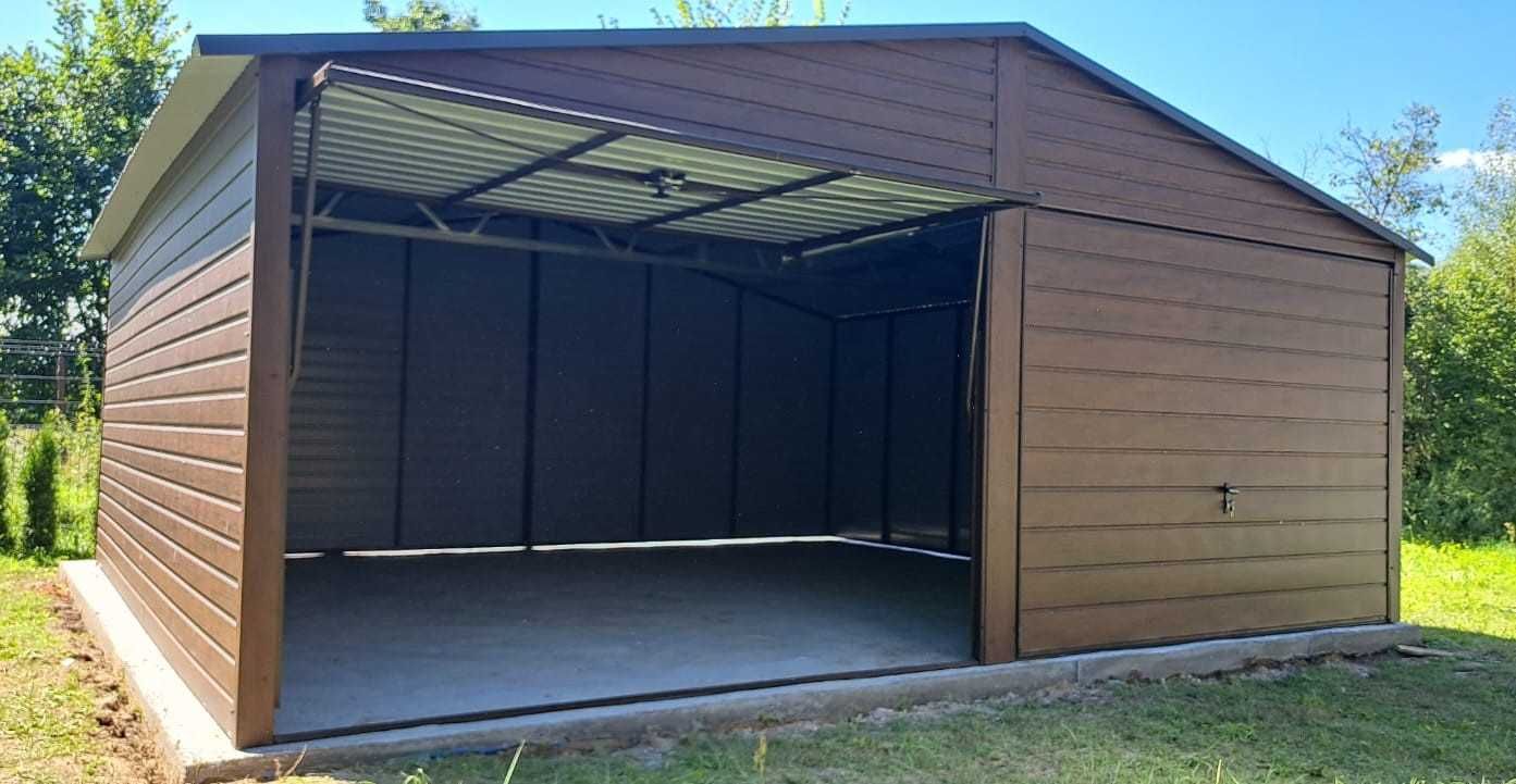 Garaż blaszany 6x6 blaszak DREWNOPODOBNY DACH DWUSPADOWY