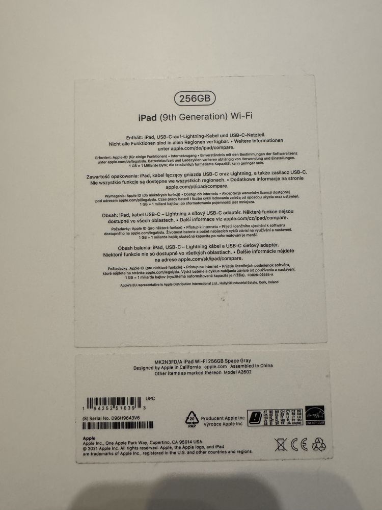 IPAD 9th gen 256 gb wi fi Space grey