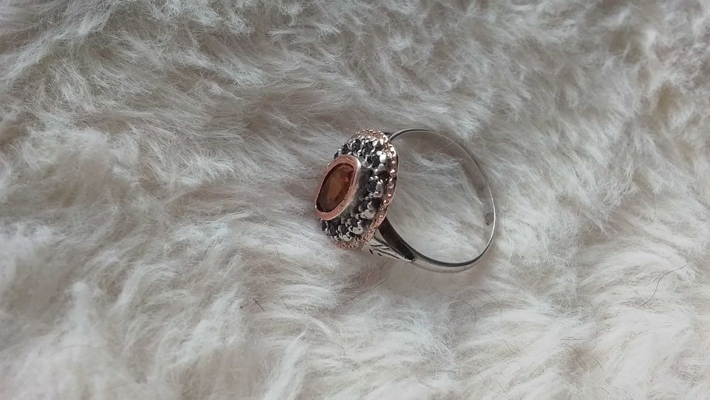 Anel de prata e ouro, vintage, com topázio