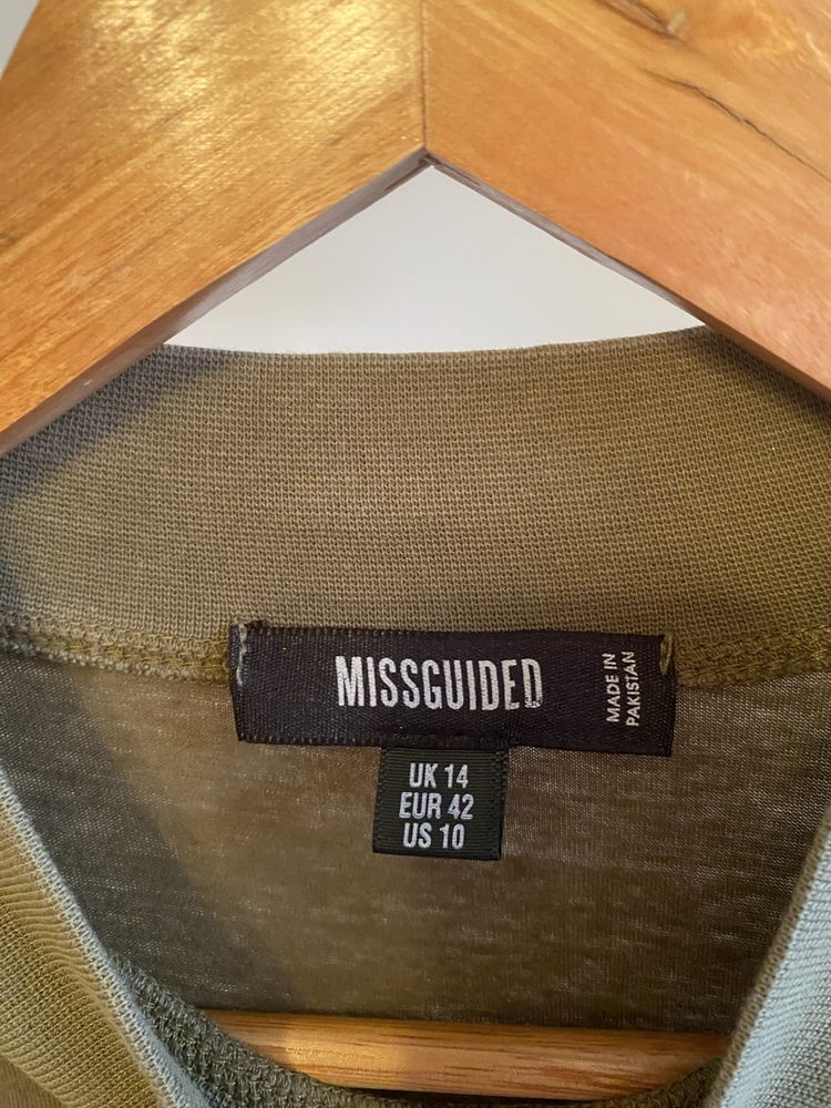 Luźna Sukienka khaki Missguided XL stójką rozkloszowana letnia casual