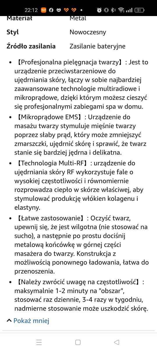 Masażer do twarzy RF
